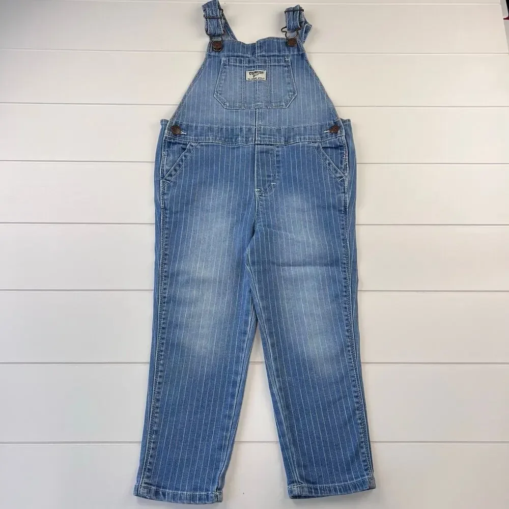 Oshkosh B’gosh Rainbow pinstripe Denim Jean Overalls Size 4T Girls